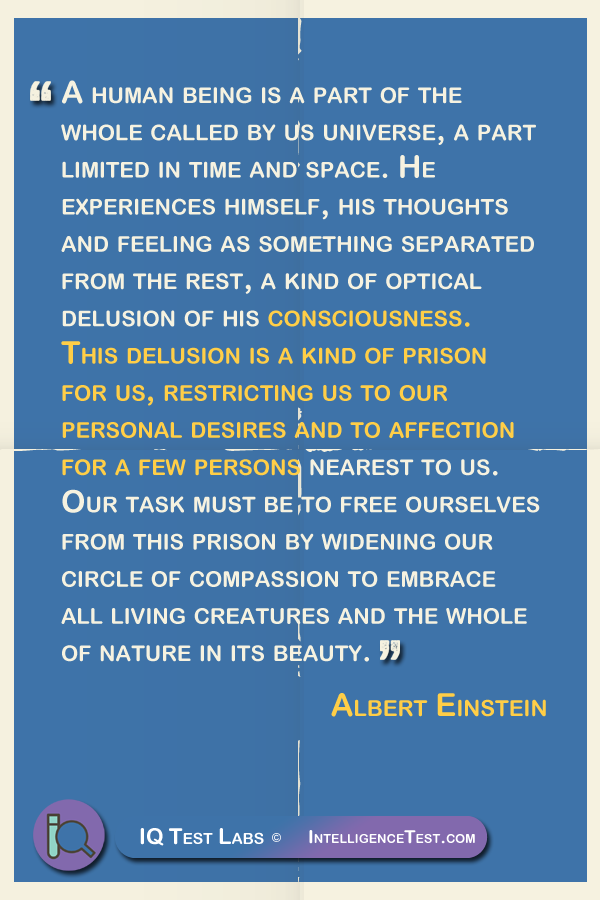 A human being is part of the whole called by us universe, a part limited in time and space.