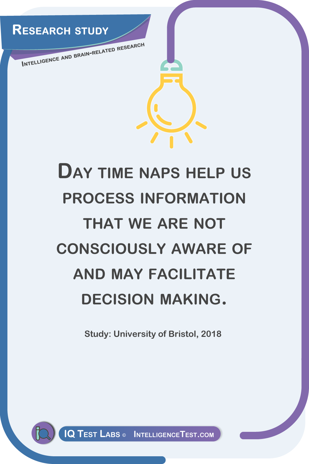 Day time naps help us process information that we are not consciously aware of and may facilitate decision making. Study: University of Bristol, 2018